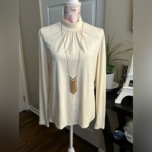 💕Tahari Cream Mockneck Turtleneck Long Sleeve Soft Top Casual Wear L Large